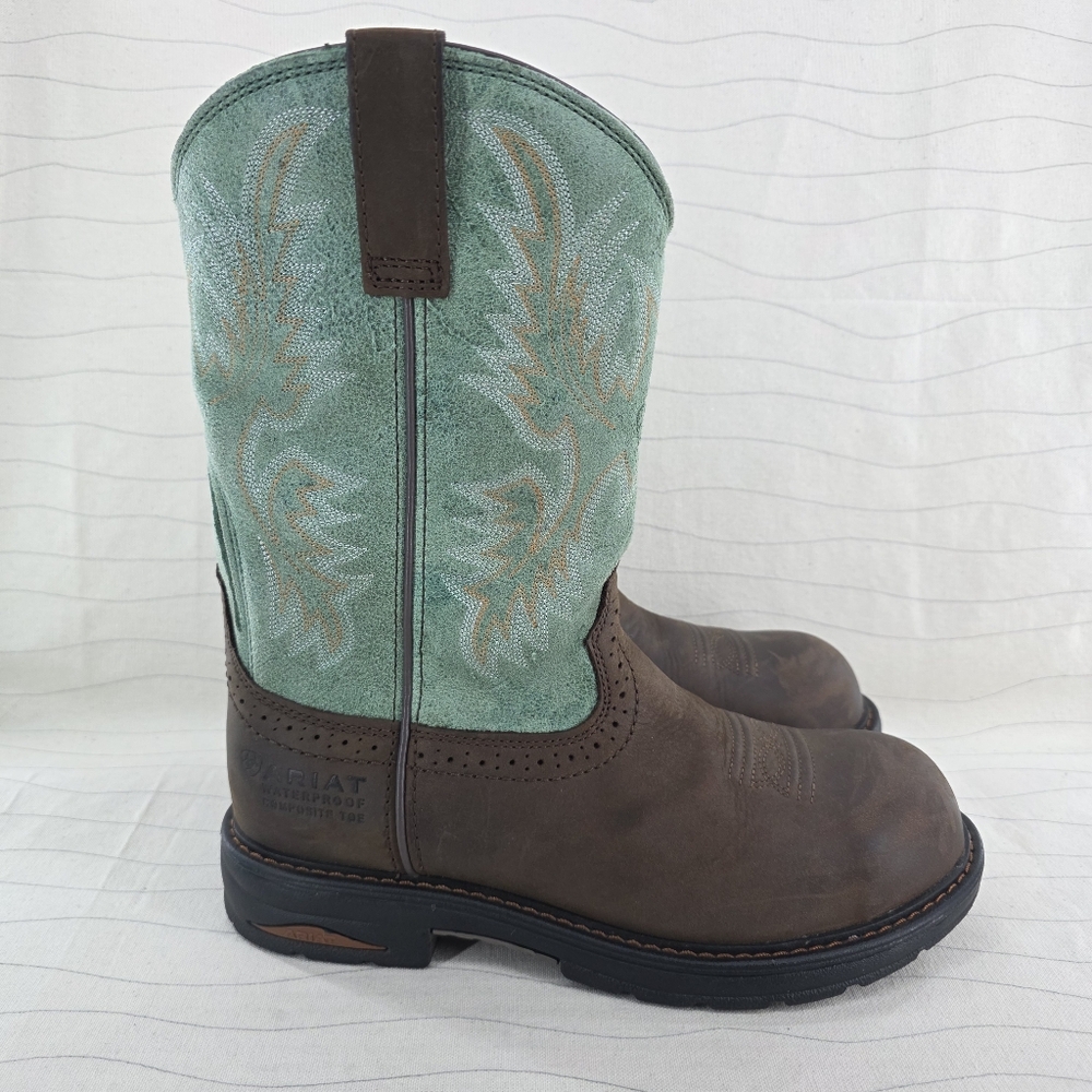 Ariat Womens Tracey Composite Toe Waterproof Teal Brown Work Boots Size 9.5b